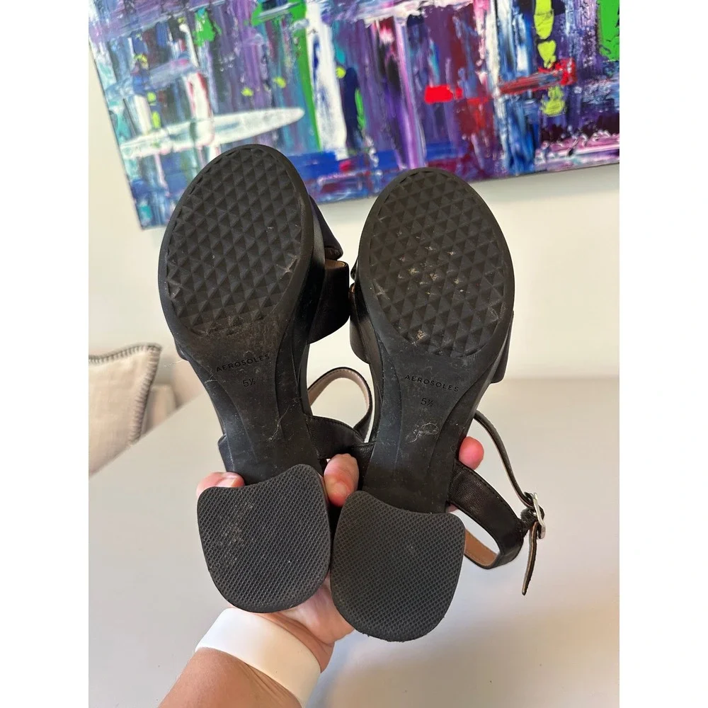 Aerosoles Black Platform Block Heel Sandals with Ankle Strap | Size 5.5